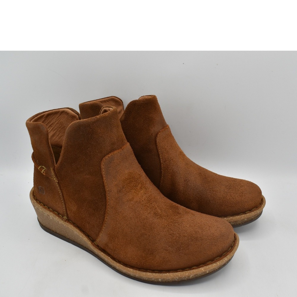 Born Women Size 8 Viv Brown Distressed Leather Zip Western Wedge Booties Boots - Picture 4 of 13